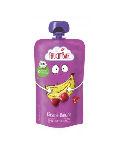 Kurzes MHD: FruchtBar Bio-Fruchtpüree Kirsche, Banane 120g