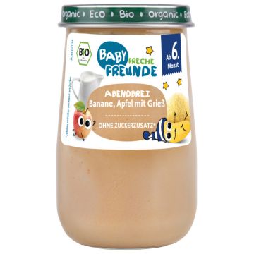 Freche Freunde Bio Gläschen Abendbrei Banane, Apfel mit Grieß 190g