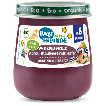 Freche Freunde Bio Gläschen Abendbrei Apfel, Blaubeere mit Hafer 120g