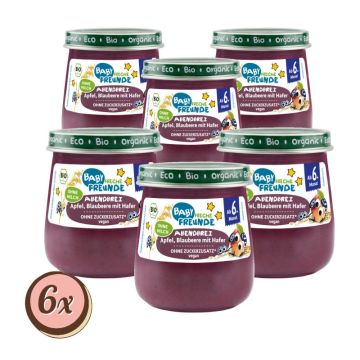 Multipack: 6x Freche Freunde Bio Gläschen Abendbrei Apfel, Blaubeere m. Hafer á 120g