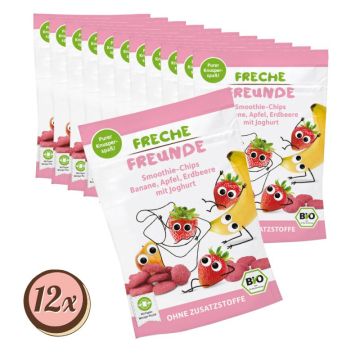 Multipack: 12x Freche Freunde Bio Smoothie-Chips Banane, Apfel, Erdbeere mit Joghurt á 16g