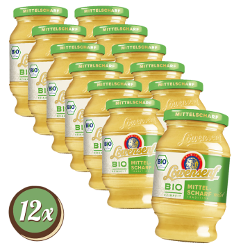 Multipack: 12x Löwensenf Bio Mittelscharf à 250ml Tönnchen