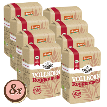 Multipack: 8x Bauckhof Roggenmehl Vollkorn á 1kg Demeter