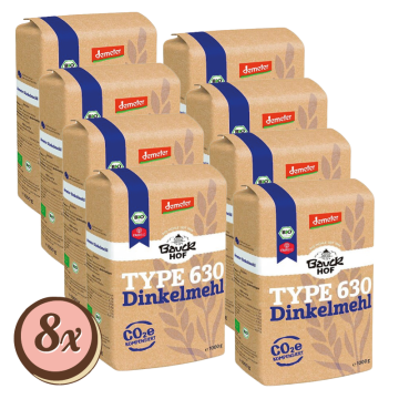 Multipack: 8x Bauckhof Dinkelmehl hell T630 á 1kg Demeter-Qualität