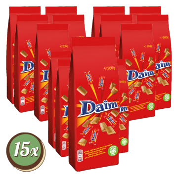 Multipack: 15x Daim Pralinen, Knackiger Butter-Mandel-Karamel (53%) umhüllt von feiner Vollmilchschokolade 200g