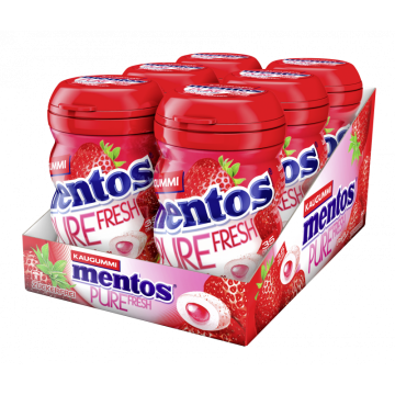 Multipack: 6x MENTOS Gum Pure Fresh Erdbeere Curvy Dose je 70g