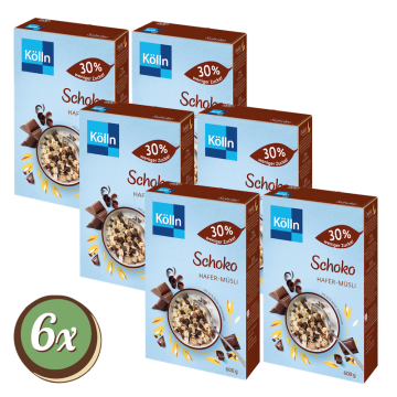 Multipack: 6x Kölln Schoko Hafer-Müsli 30% weniger Zucker á 600g