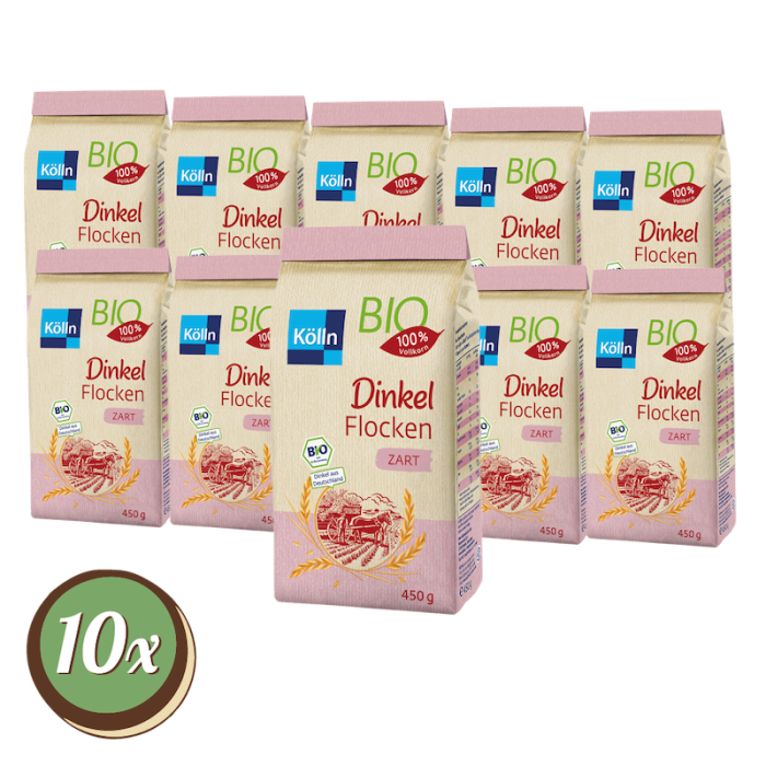 Multipack: 10x Kölln Bio Dinkelflocken zart á 450g