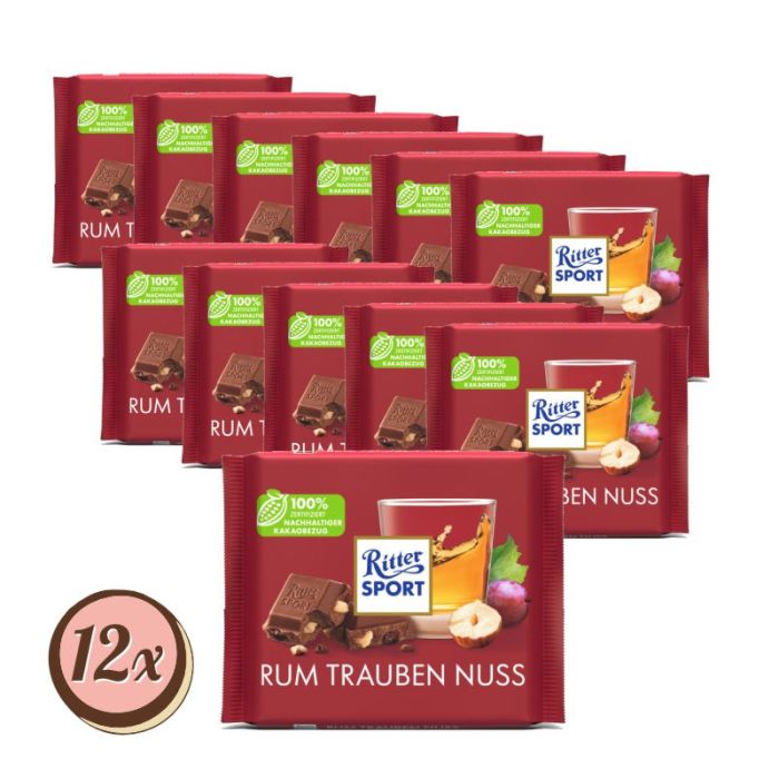 Multipack: 12x Ritter Sport Rum-Trauben-Nuss à 100g