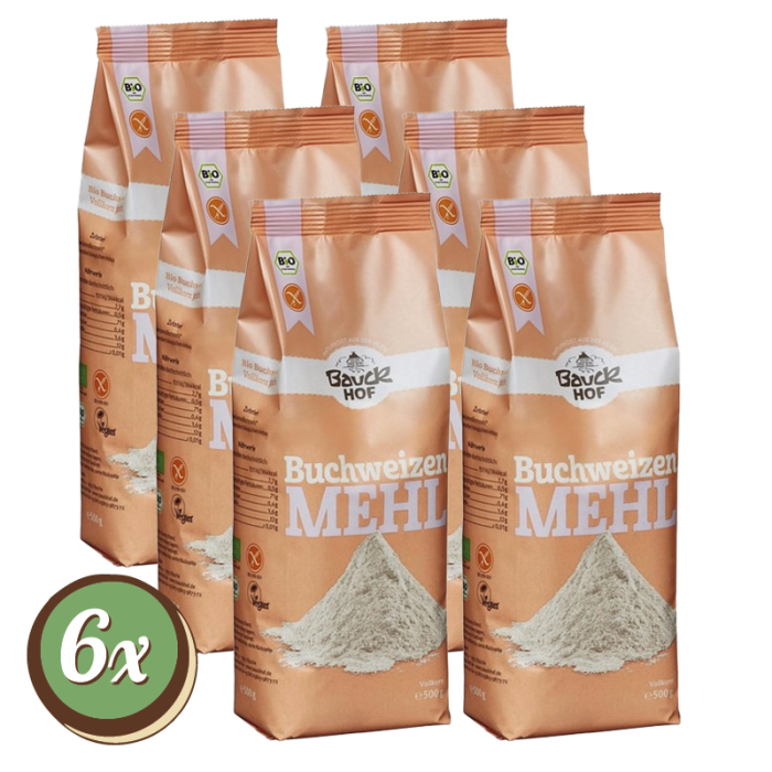 Multipack: 6x Bauckhof BIO Buchweizenmehl Vollkorn á 500g - glutenfrei -