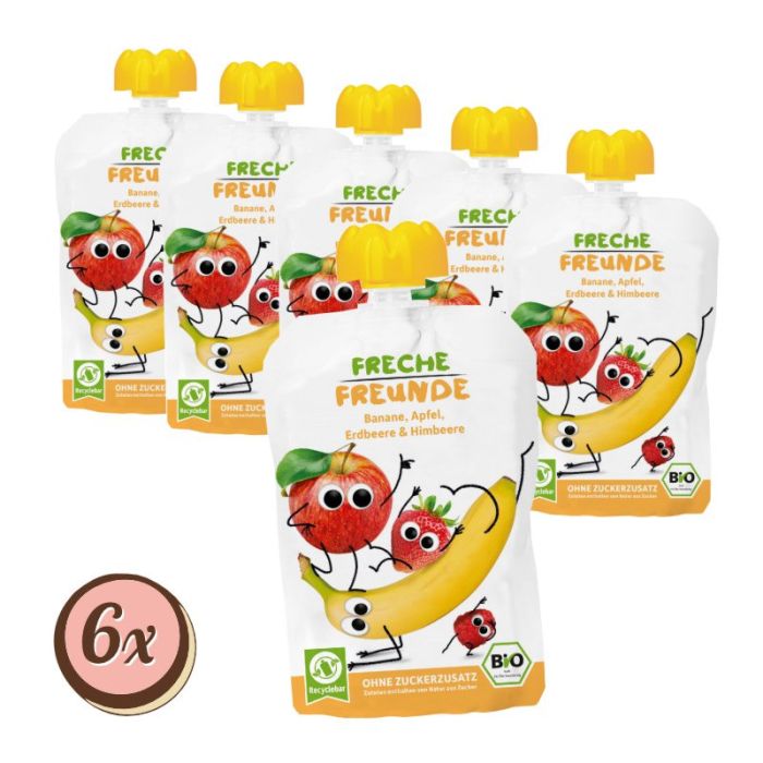 Multipack: 6x Freche Freunde Bio Quetschie Banane, Apfel, Erdbeere & Himbeere á 100g