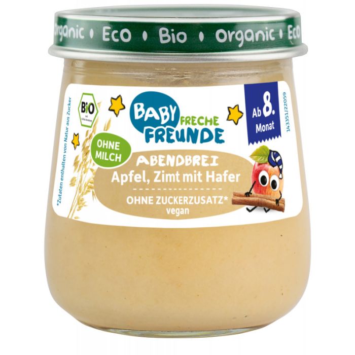 Freche Freunde Bio Gläschen Abendbrei Apfel, Zimt mit Hafer 120g