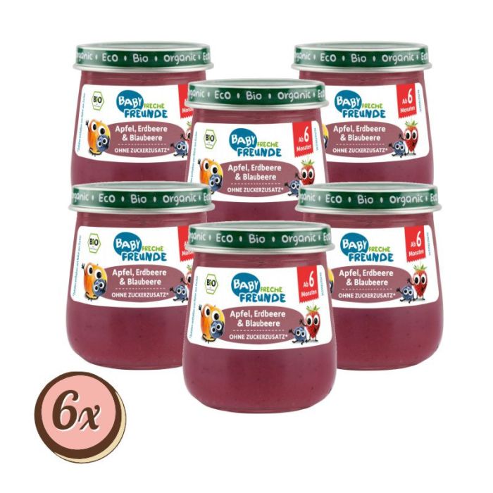 Multipack: 6x Freche Freunde Bio Gläschen Apfel, Erdbeere & Blaubeere á 120g