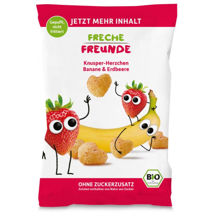 Freche Freunde Bio Knusper-Herzchen Banane & Erdbeere 30g