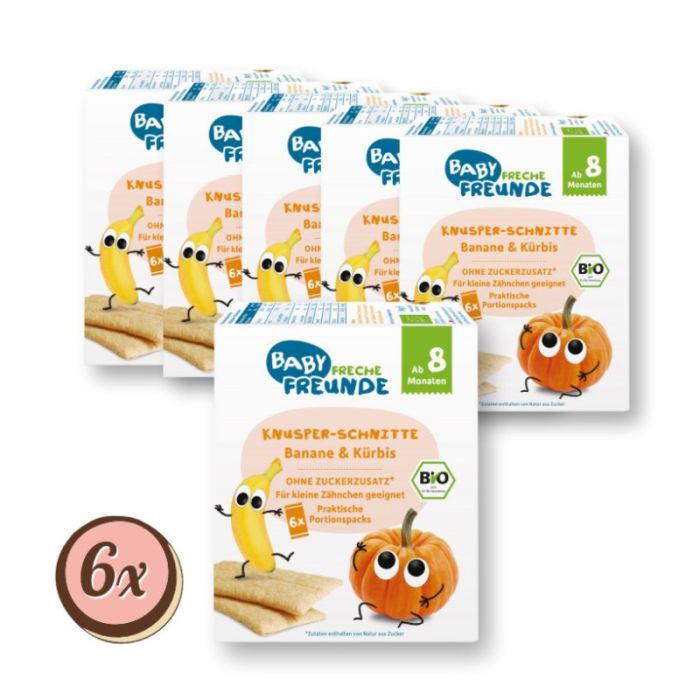 Multipack: 6x Freche Freunde Bio Knusper-Schnitte Banane & Kürbis á 84g