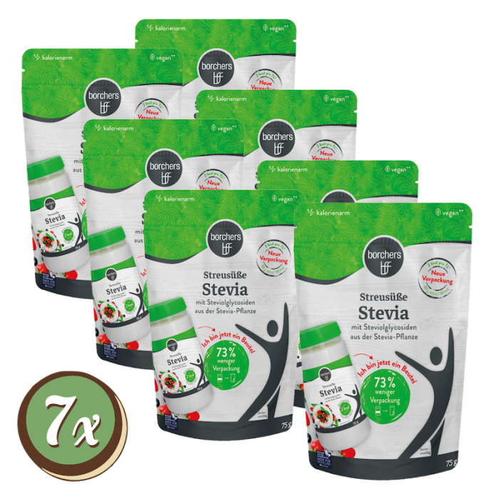 Multipack: 7x borchers Streusüße Stevia aus der Stevia-Pflanze á 75g