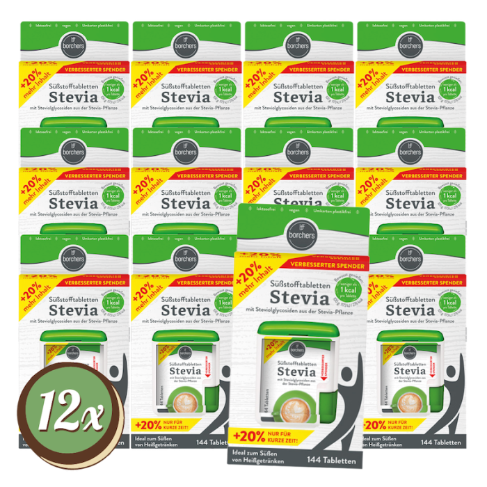 Multipack: 12x Borchers Stevia Süßstofftabletten à 7,2g