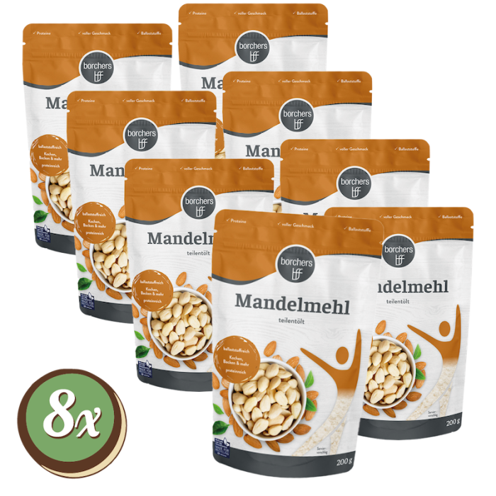 Multipack: 8x borchers Premium Mandelmehl teilentölt á 200g