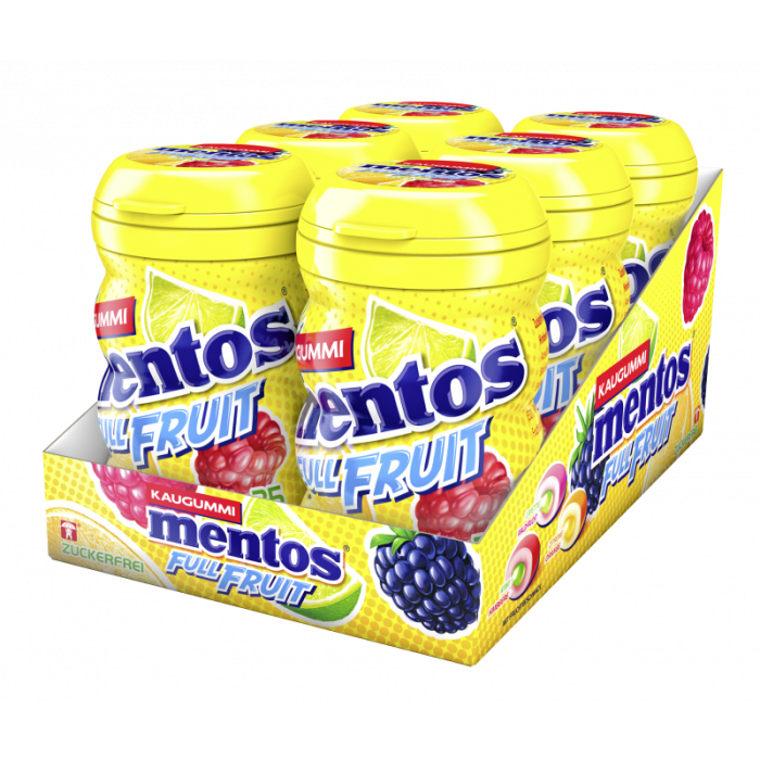 Multipack: 6x MENTOS Gum Full Fruit Curvy Dose je 70g