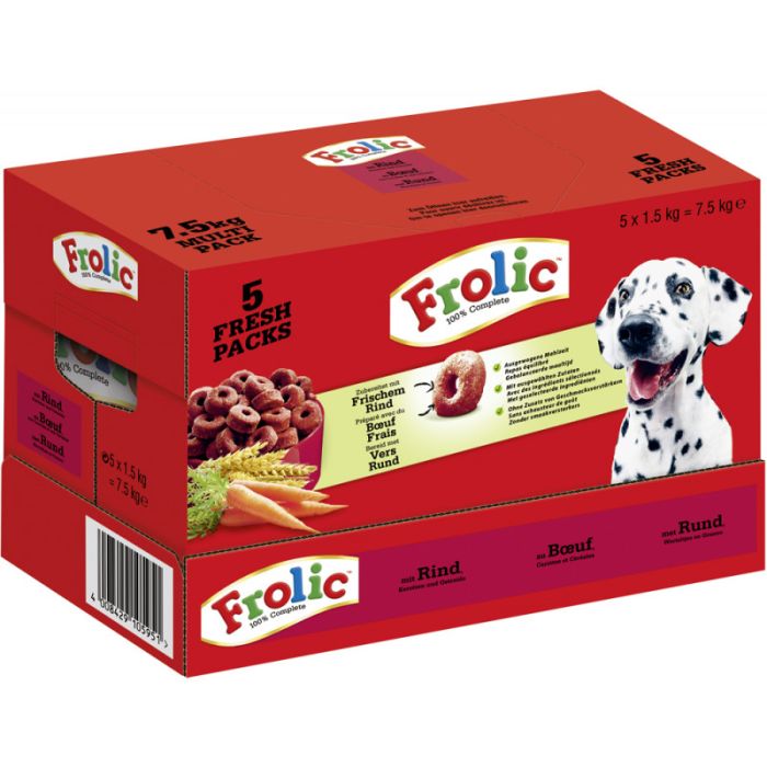 Multipack: FROLIC Beutel 7,5kg mit Rind, Karotten und Getreide