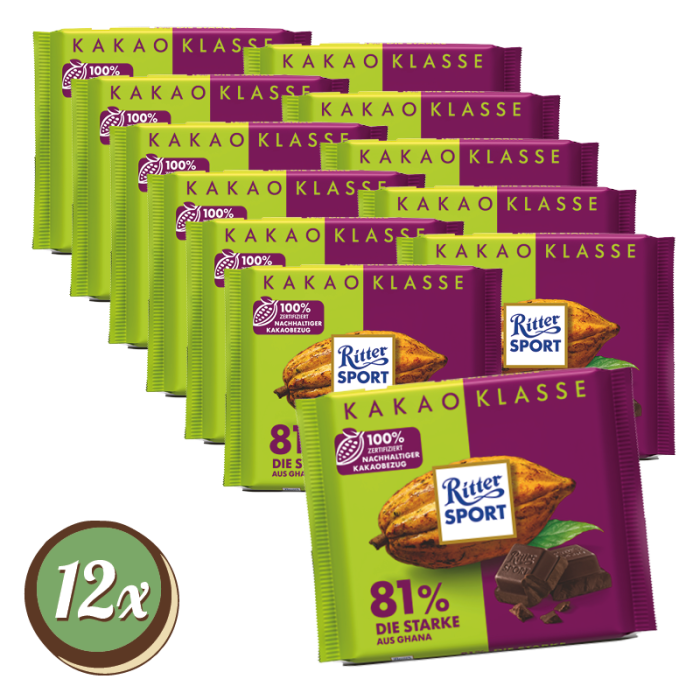 Multipack: 12x Ritter Sport Kakao Klasse 81% Die Starke à 100g