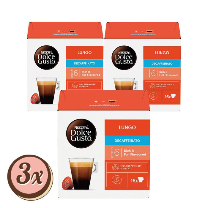 Multipack: 3x NESCAFE DOLCE GUSTO Lungo Entkoffeiniert á 16 Capsule = 3x 112g