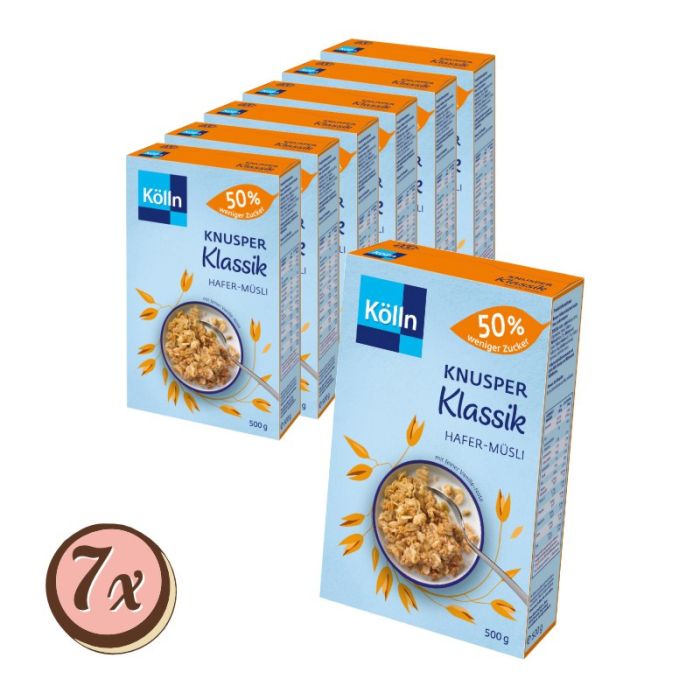 Multipack: 7x Kölln Knusper Vanille Hafer-Müsli 50% w. Zucker á 500g