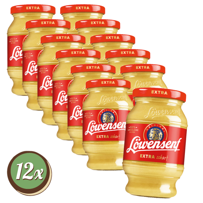 Multipack: 12x Löwensenf Extra Scharf à 250ml Tönnchen